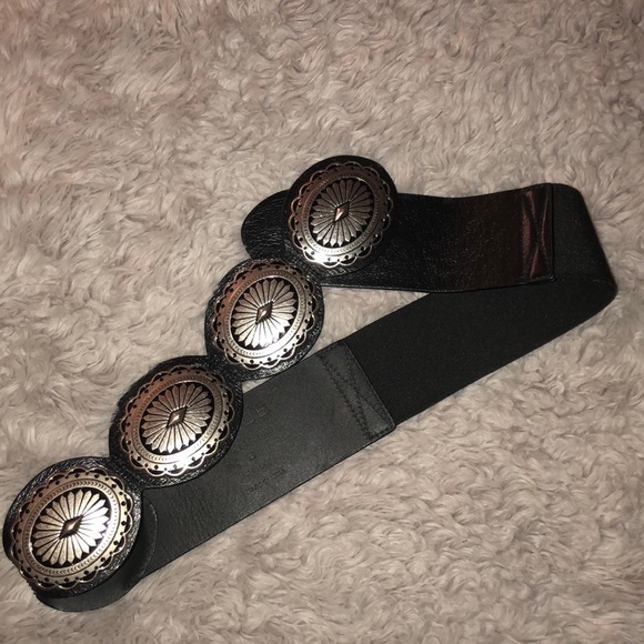 Chicos Black Leather boho silver belt buckle EUC M - Picture 4 of 4